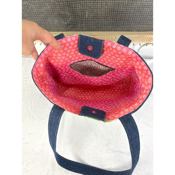 Handmade Upcycled Denim Tote Bag, linened with cotton materials. - Picture 6 of 11